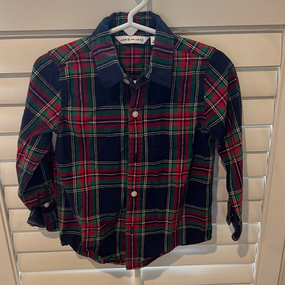 COPY - Janie and Jack. Plaid button down flannel shirt. Sz 3. EUC